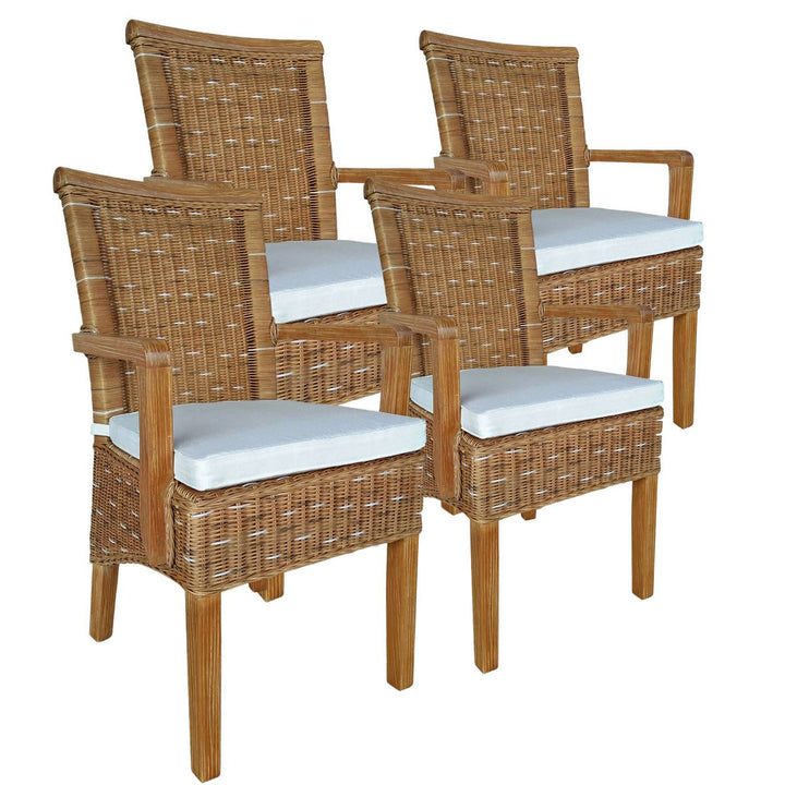 Esszimmer Stühle mit Armlehnen PERTH - Korbstühle - Rattan - 4er-Set Capuccino