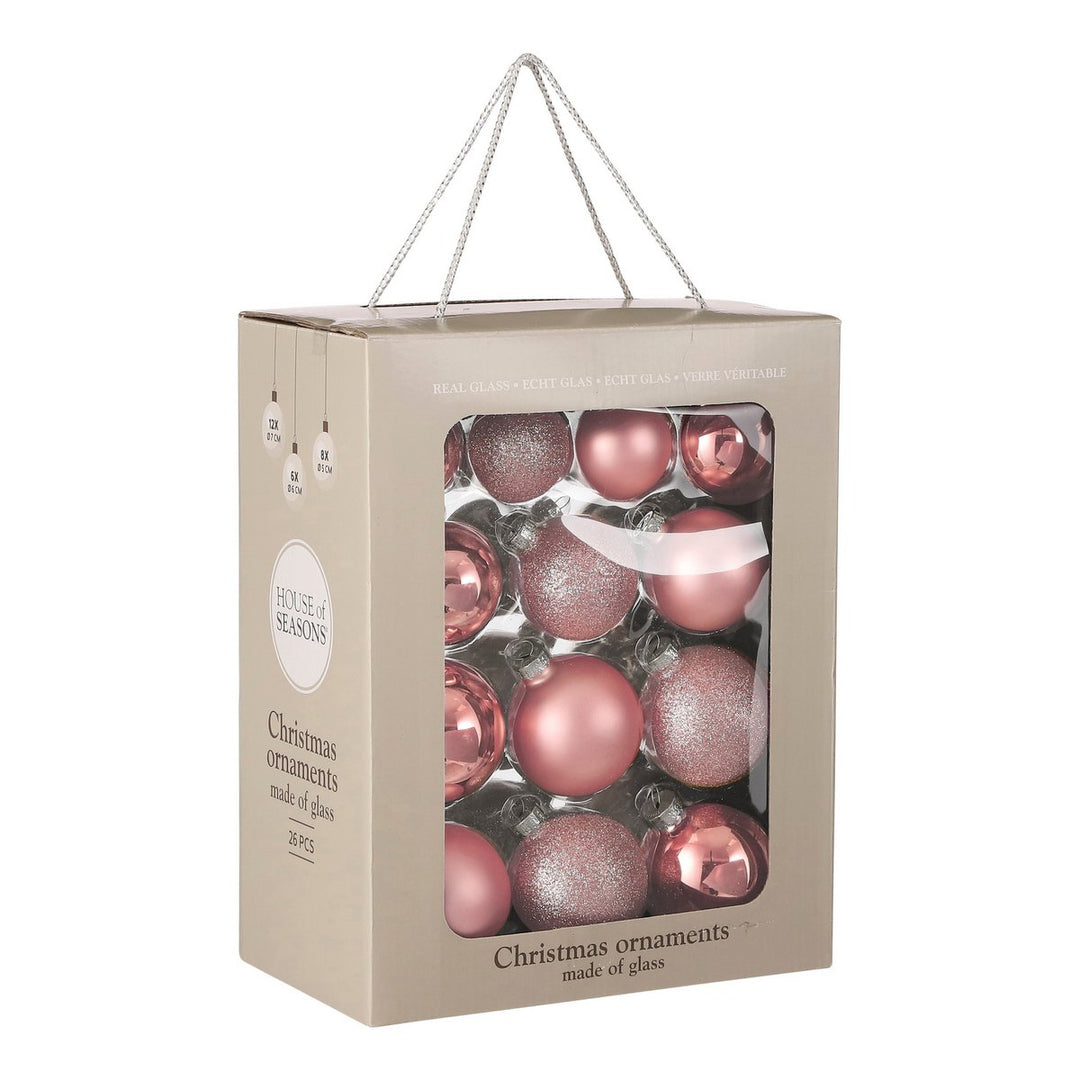 Weihnachtskugeln Set - 26 Stück - Ø7 cm - Glas - Rosa