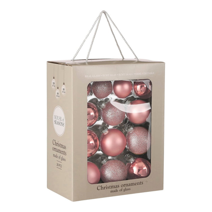 Weihnachtskugeln Set - 26 Stück - Ø7 cm - Glas - Rosa