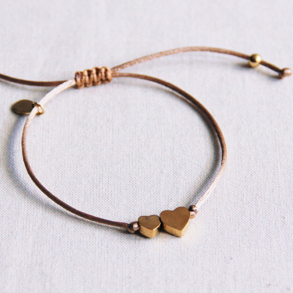 Armband - Satinband Charm Gold HEARTS - Taupe ombre