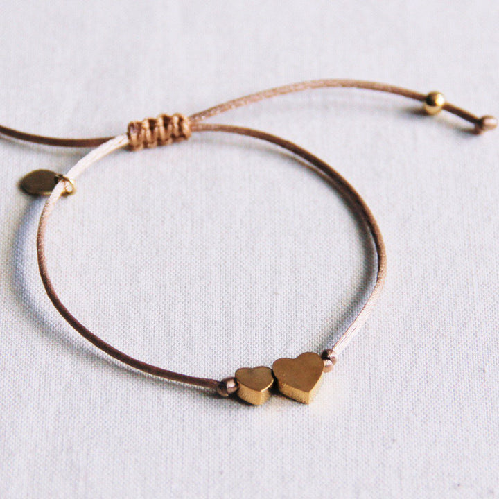 Armband - Satinband - Charms HEARTS Gold - Taupe ombre