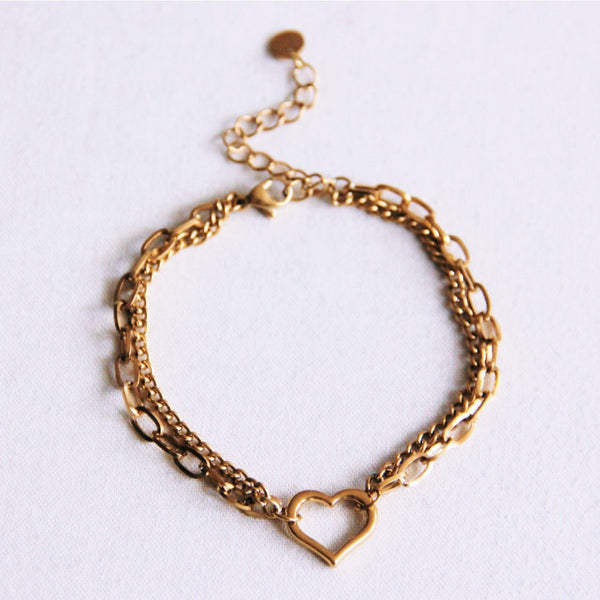 Armband - Doppelkette - Charm HEART - Gold