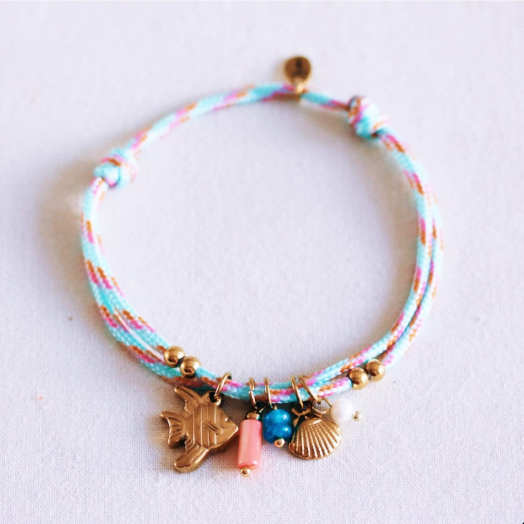 Armband - Paracord FISH Charms - Mint/Gold