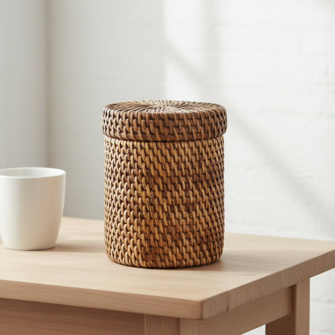 RATTAN Korbdose - Aufbewahrungskorb mit Deckel