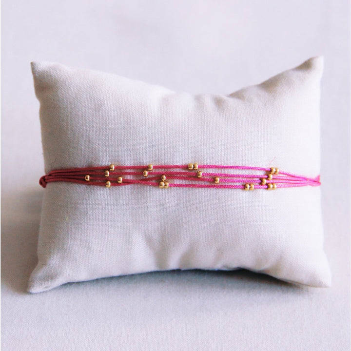 Armband - Satinband PEARLS Gold - Fuchsia