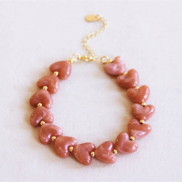 Armband - Perlenkette HEARTS - Lachs