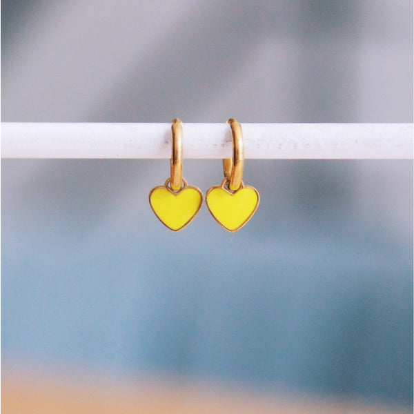 Ohrringe - Mini Creole Gold - Charm HEART Gelb