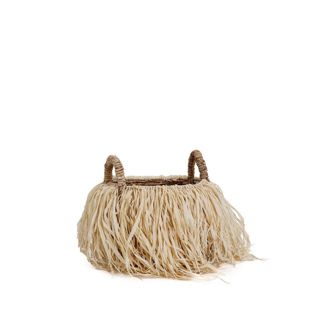 RAFFIA Korb - Aufbewahrungskorb mit Griffen - Bast Natur M