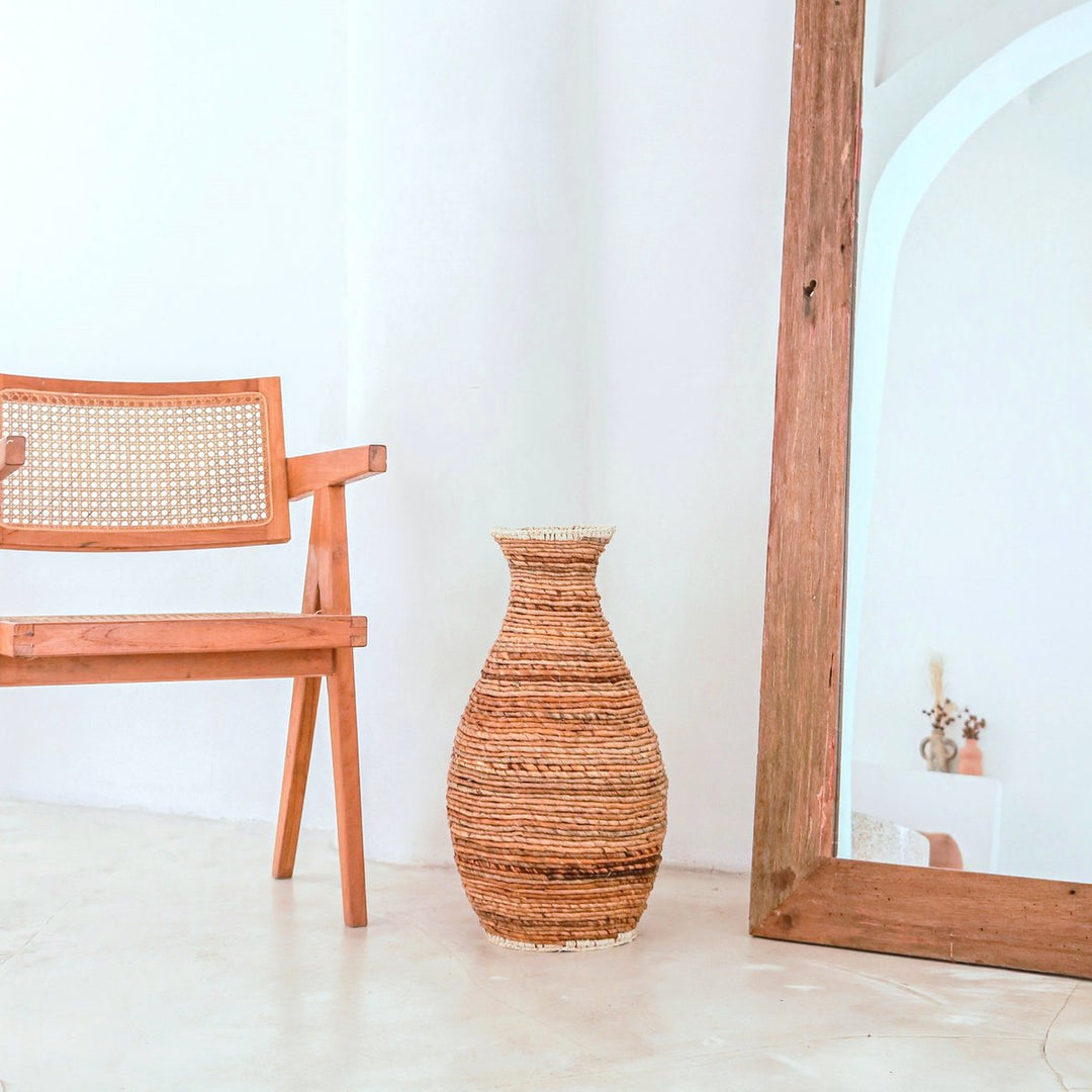 bauchige Bodenvase TUMBAK - handgefertigte Boho Korbvase