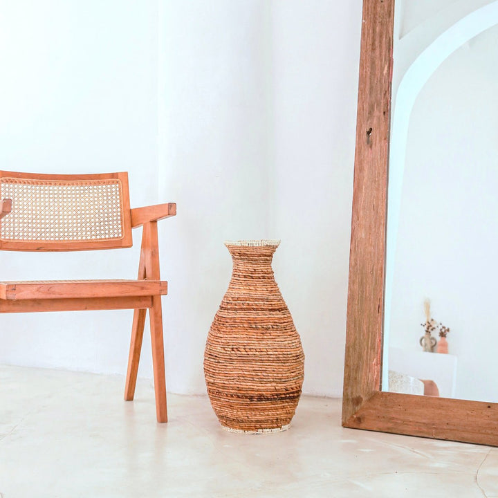 bauchige Bodenvase TUMBAK - handgefertigte Boho Korbvase