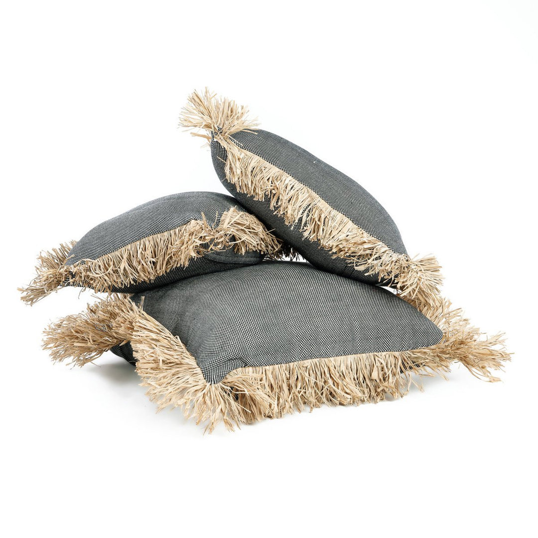 COTTON BONITA Kissenbezug - Baumwolle mit Raffia Fransen 40x40