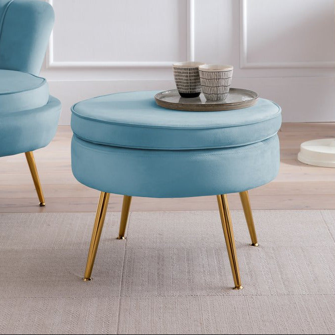 Hocker ARIELLE - Sitzpouf - Rund Samt Blau