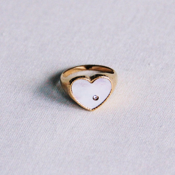 Ring - Siegelring Gold - Perlmutt HEART Weiß