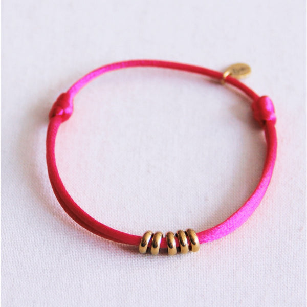 Armband - Satinband RINGS Gold - Fuchsia