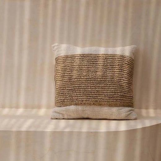 RAFFIA STAMP Kissenbezug - Baumwolle & Raffia Natur 50x50