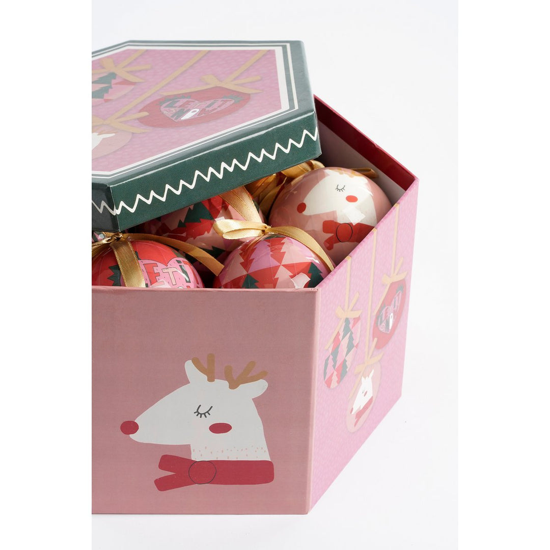 Geschenkset Weihnachtskugeln - 14 Stück - Ø8 cm - Rosa, Dunkelgrün