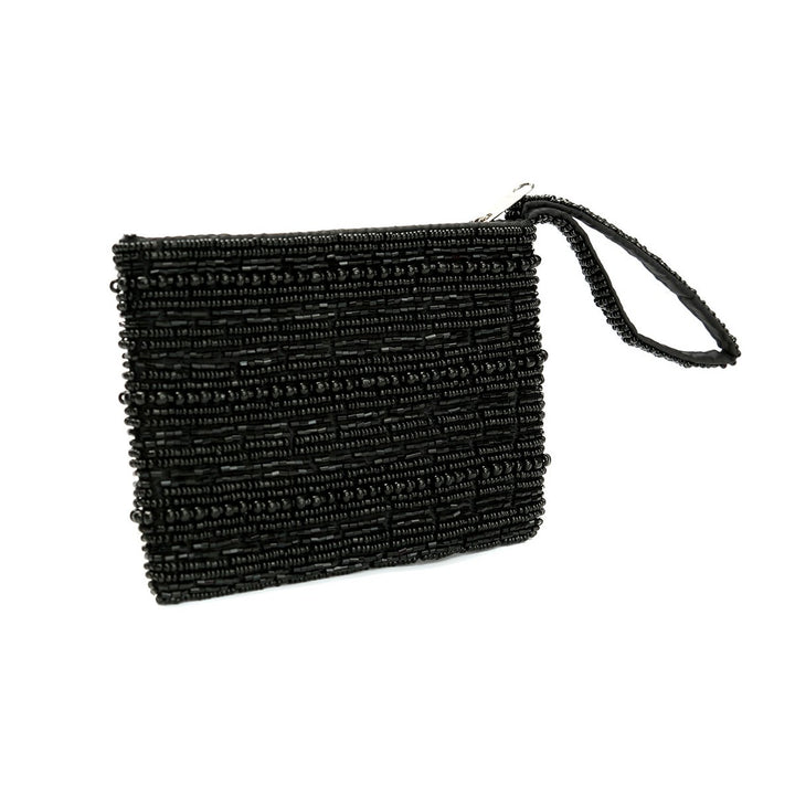 BLACK BEADED Tasche - Mini Clutch - Handgelenkstasche - Portemonnaie
