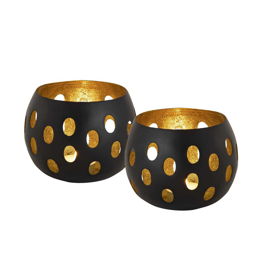 Teelichthalter FLORINA - Windlicht - Kerzenhalter 2er-Set - Kugelform schwarz-gold