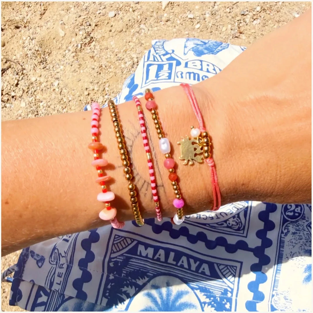 Armband - Satinband Charm Gold CRAB & PEARL - Koralle