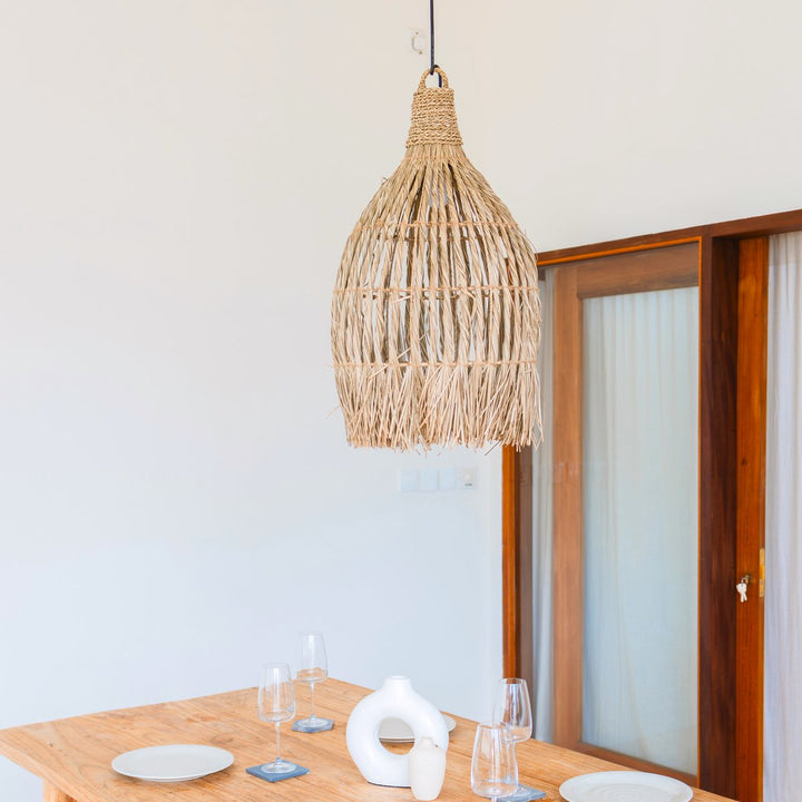 große Boho Deckenleuchte LAMPUNG - Lampenschirm aus Seegras - Pendelleuchte - Hängelampe
