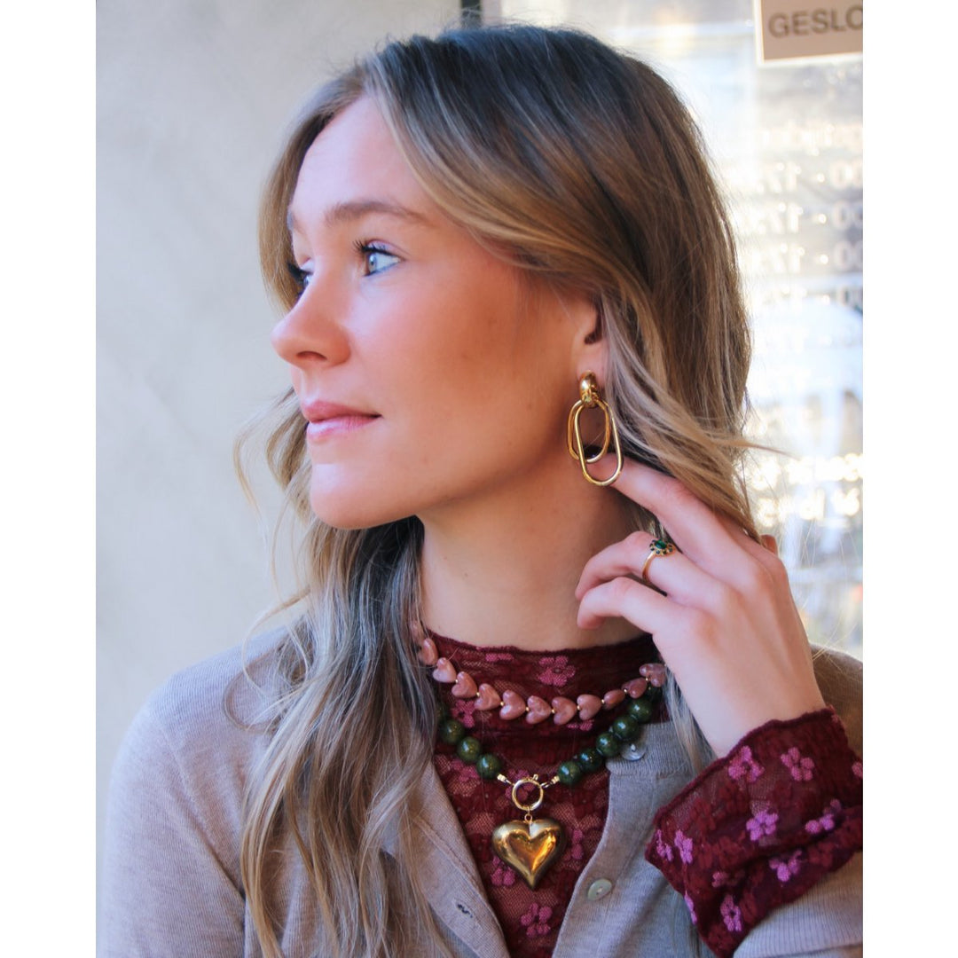 Perlenkette Herzen aus Harz - Hellrosa