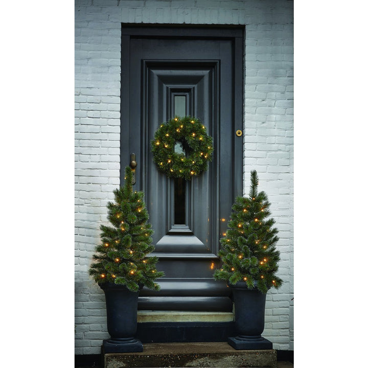 Dekoset "Glendon" - 2 Weihnachtsbäume & 1 Kranz mit LED-Beleuchtung