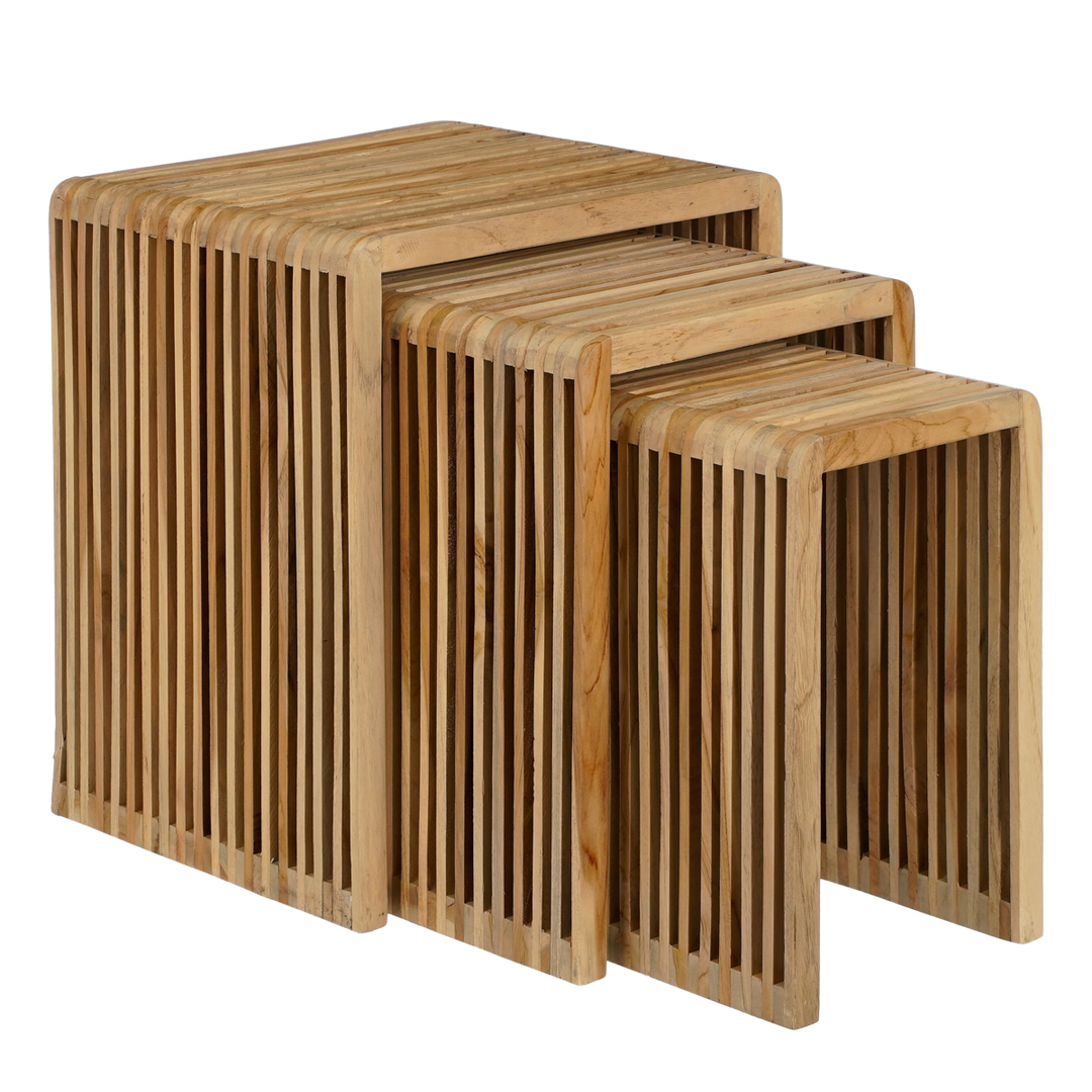 Yonker Beistelltisch – 3er-Set – recyceltes Holz – Braun