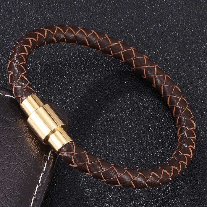 Gentleman-Armband aus geflochtenem Leder mit goldener Schnalle