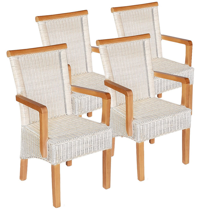 Esszimmer Stühle mit Armlehnen PERTH - Korbstühle - Rattan - 4er-Set weiß