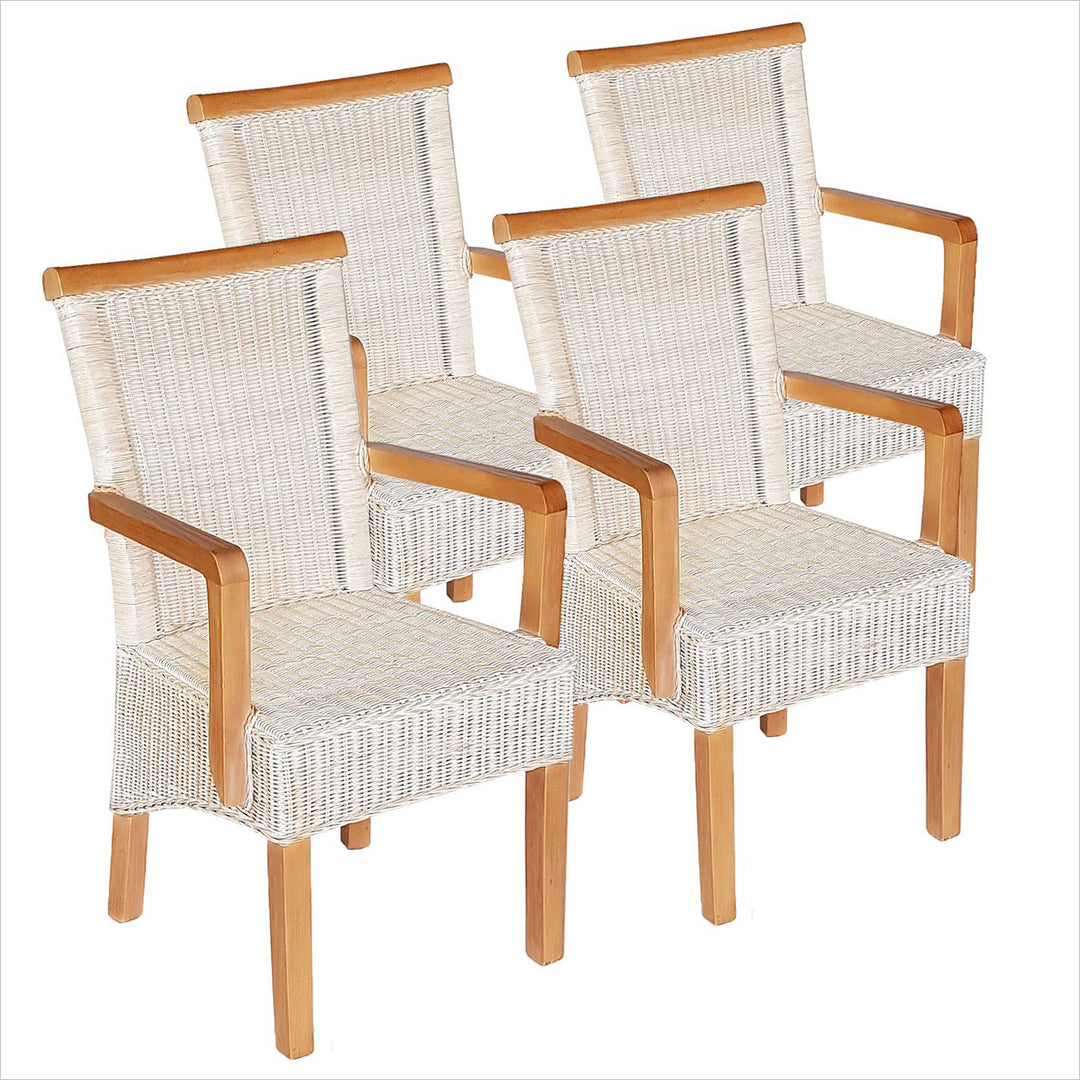 Esszimmer Stühle mit Armlehnen PERTH - Korbstühle - Rattan - 4er-Set weiß