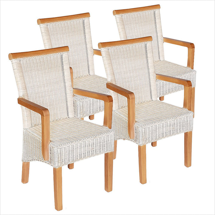 Esszimmer Stühle mit Armlehnen PERTH - Korbstühle - Rattan - 4er-Set weiß