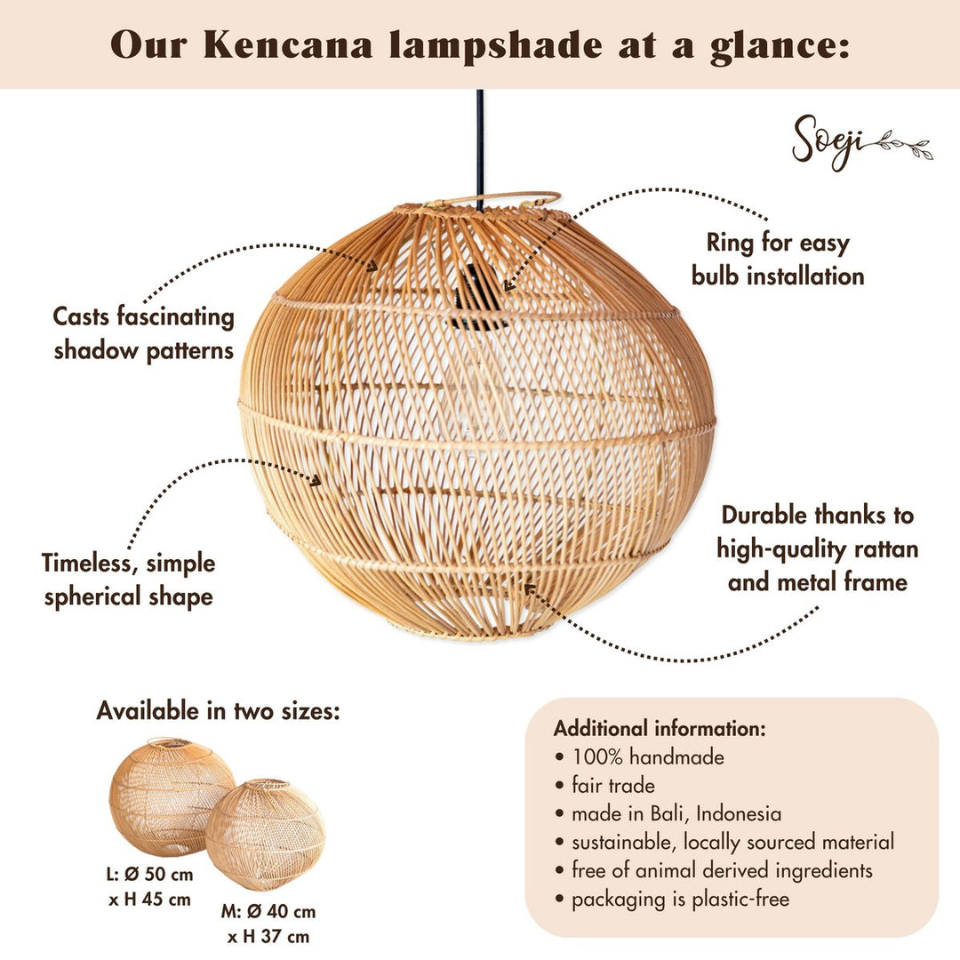 Handgefertigter Boho Lampenschirm KENCANA - Rattan Deckenleuchte - Hängelampe