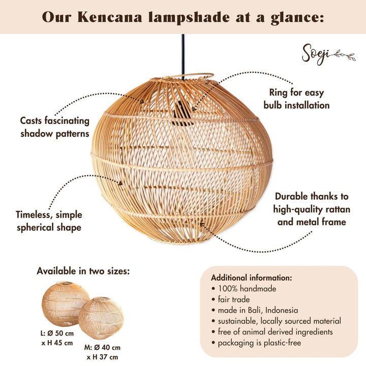 Handgefertigter Boho Lampenschirm KENCANA - Rattan Deckenleuchte - Hängelampe