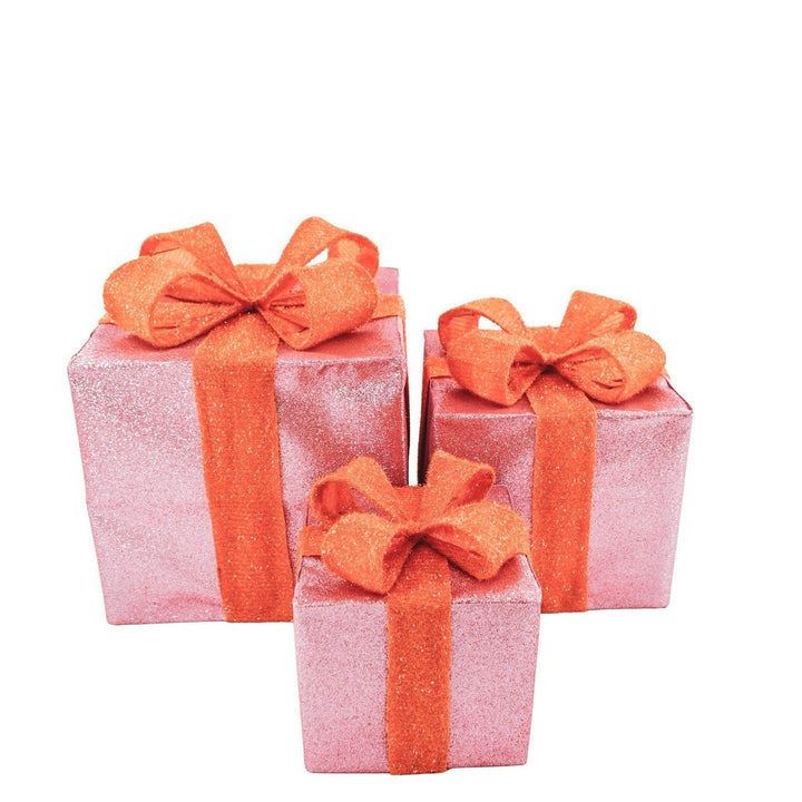LED Weihnachtsdeko / Geschenkboxen – Rosa/Orange – 3er-Set