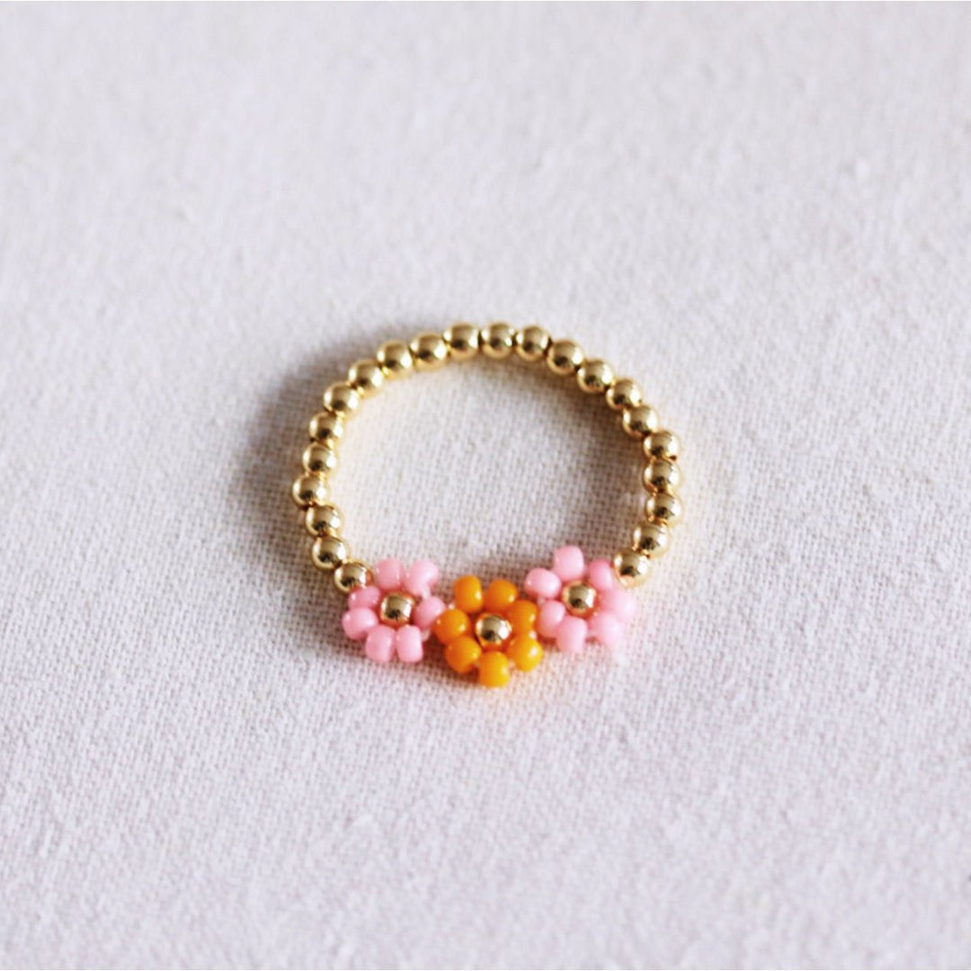 Ring - elastisch - 3 FLOWERS - Gold/Rosa/Orange