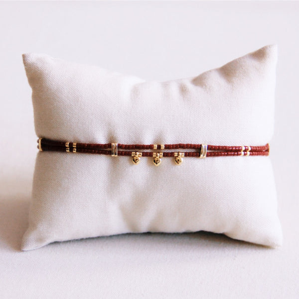 Armband - Miyuki - Charms Mini HEARTS Gold - Dunkelbraun
