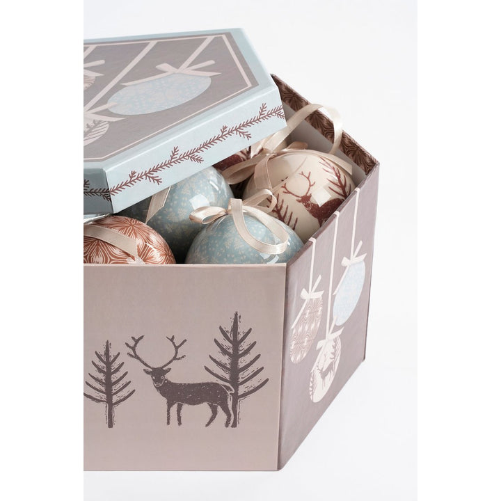 Geschenkset Weihnachtskugeln - 14 Stück - Ø8 cm - Hellblau, Braun