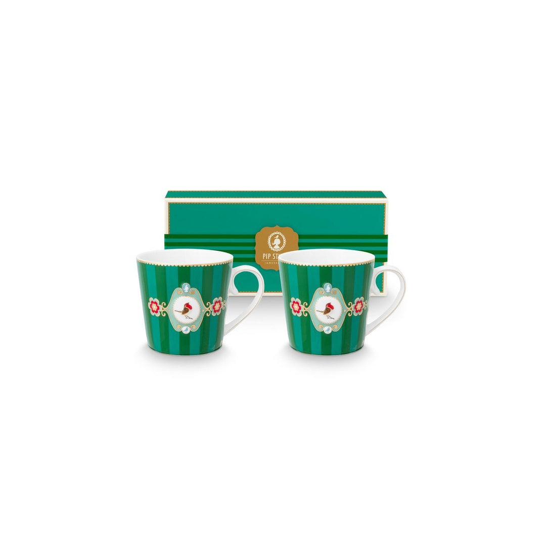 Tassen groß 2er-Set LOVE BIRDS MEDALLION Stripes GREEN