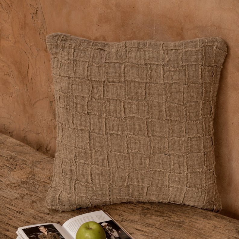 LINEN DAMIER Kissenbezug - Leinen Natur 50x50