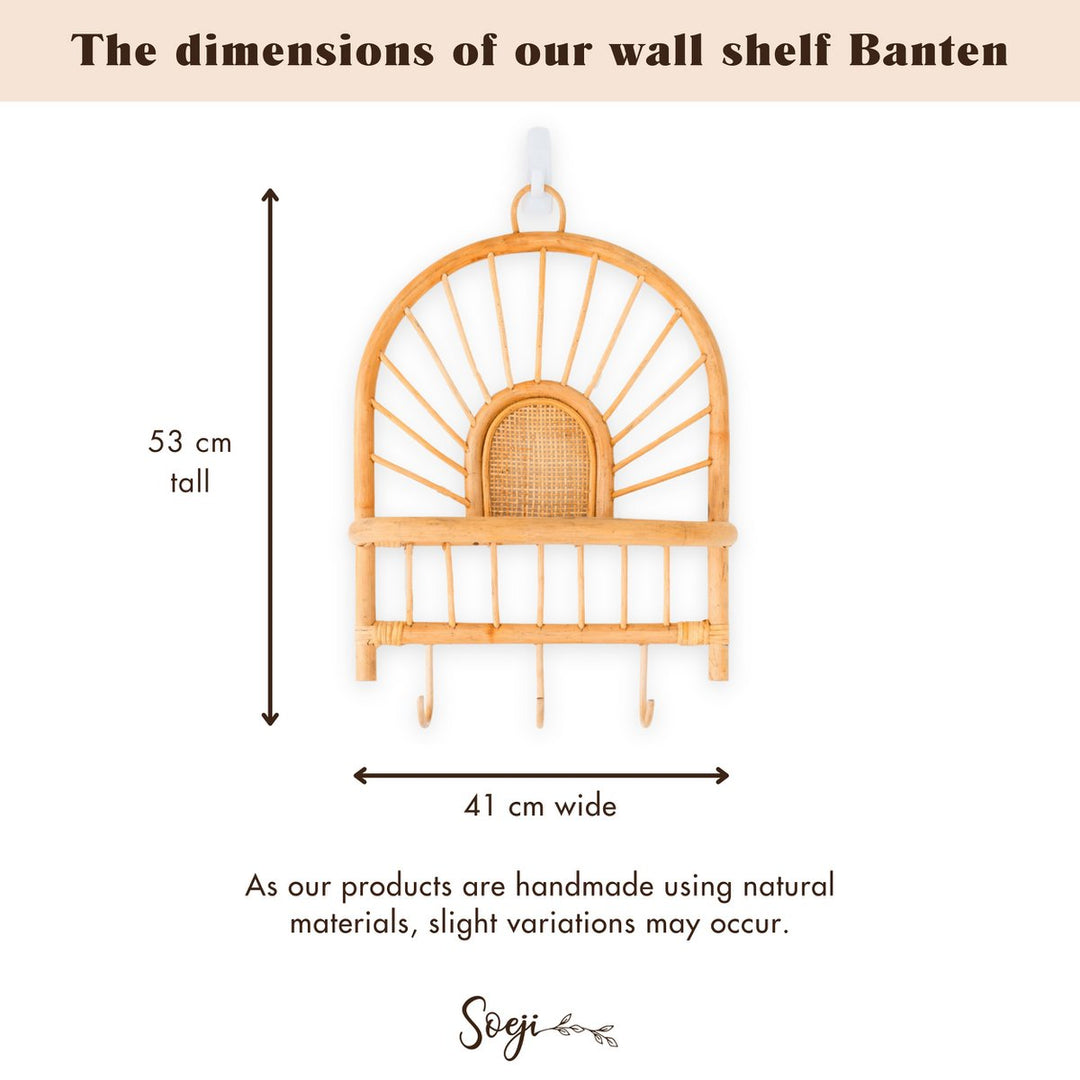 Handgefertigtes Boho-Wandregal – Kleider- oder Schlüsselhaken – BANTEN
