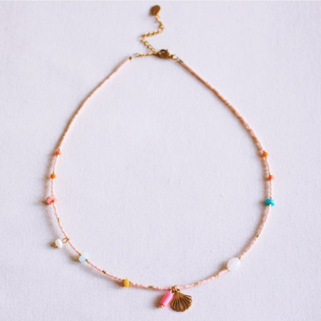 Halskette - Miyuki - Charms SHELL & PEARLS - Facetten Nude