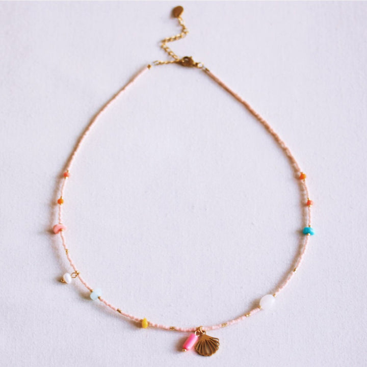 Halskette - Miyuki - Charms SHELL & PEARLS - Facetten Nude