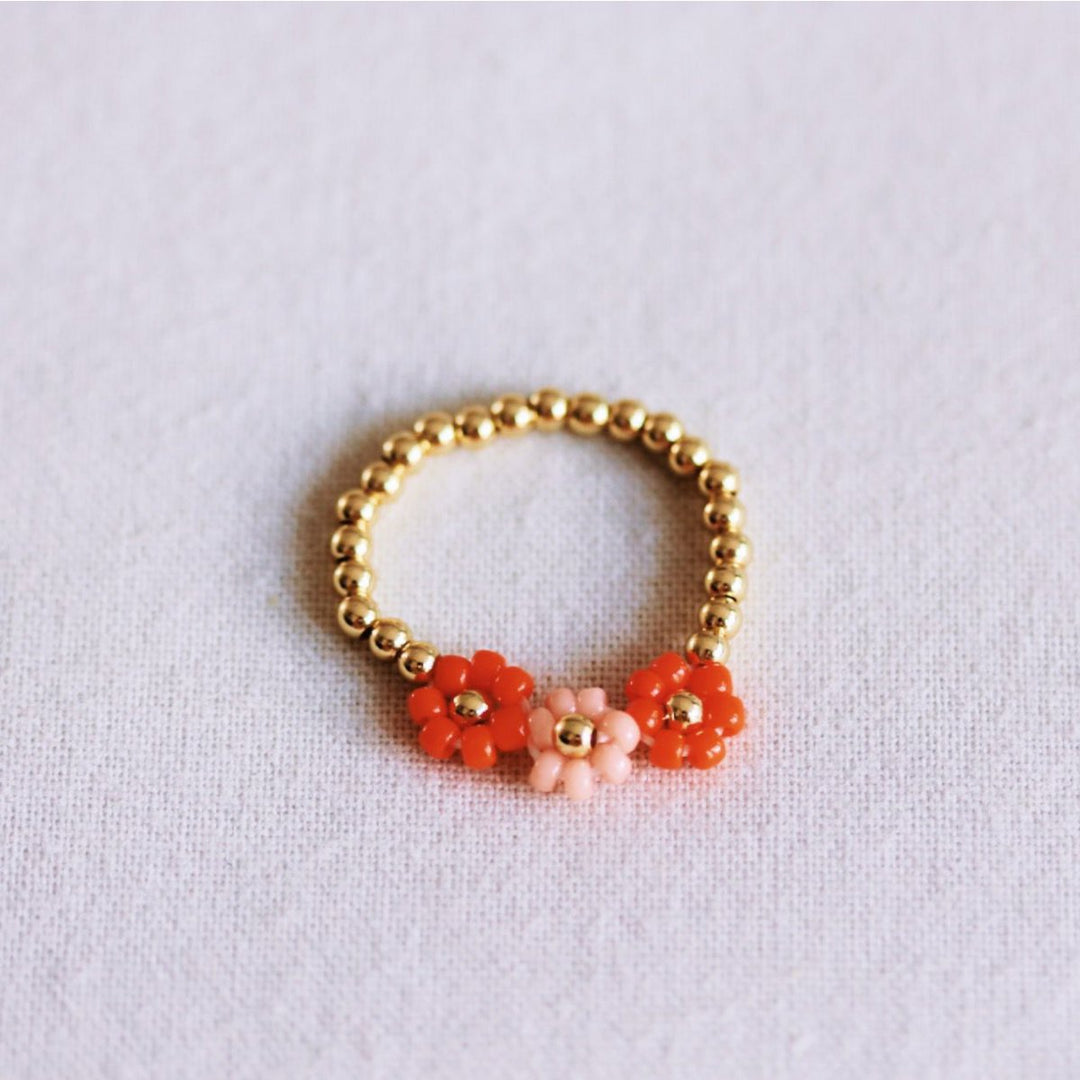 Ring - elastisch - 3 FLOWERS - Gold/Rosa/Coral Rot