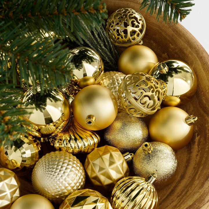Weihnachtskugeln Set – 60 Stück – Ø7 cm – Kunststoff – Gold