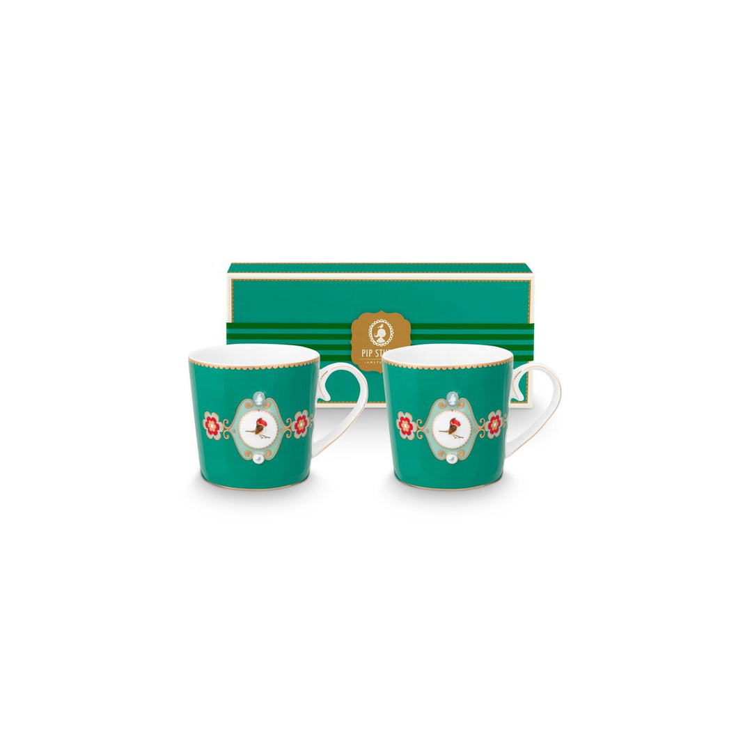 Tassen groß 2er-Set LOVE BIRDS MEDALLION GREEN