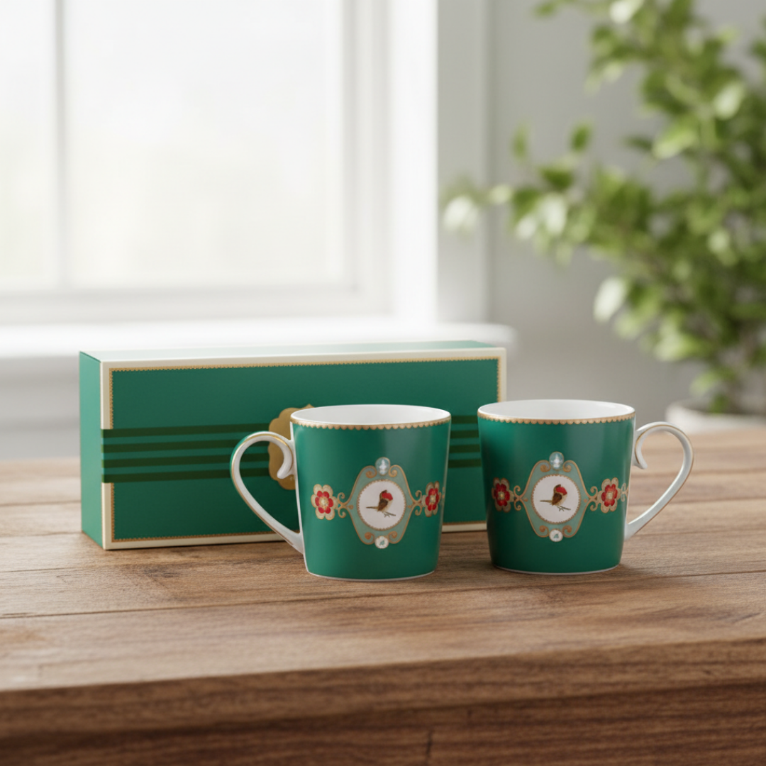 Tassen groß 2er-Set LOVE BIRDS MEDALLION GREEN