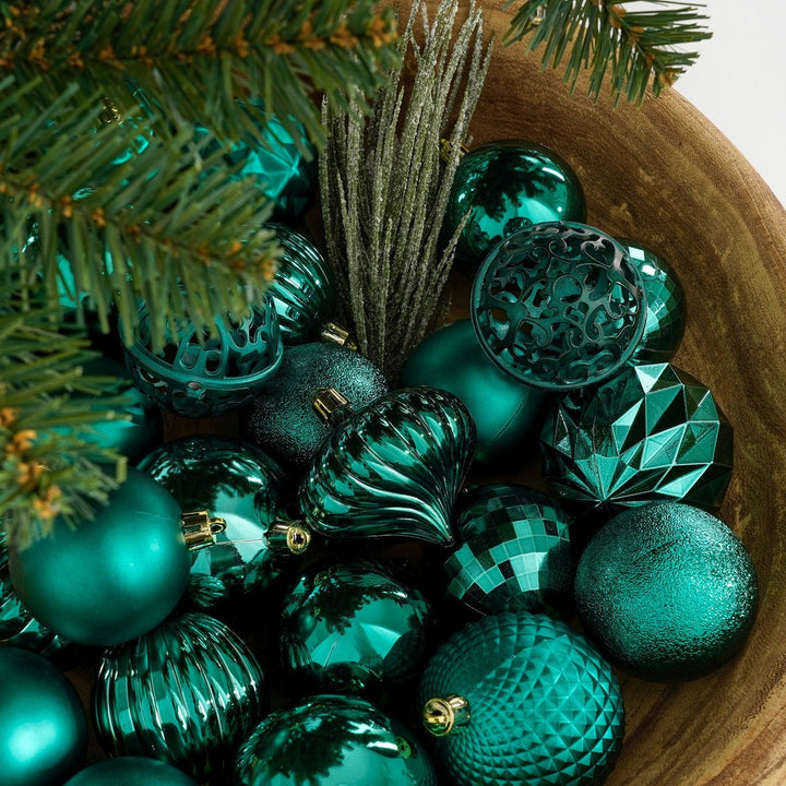 Kugelset - Weihnachtsbaumdeko – Petrol – Kunststoff – 60 Stück