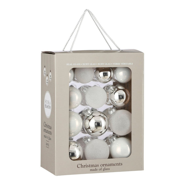 Weihnachtskugeln Set - 26 Stück - Ø7 cm - Glas - Weiß