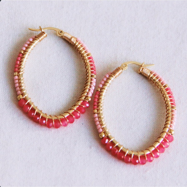 Ohrringe - facettierte Miyuki Perlen - ovale Creole Pink