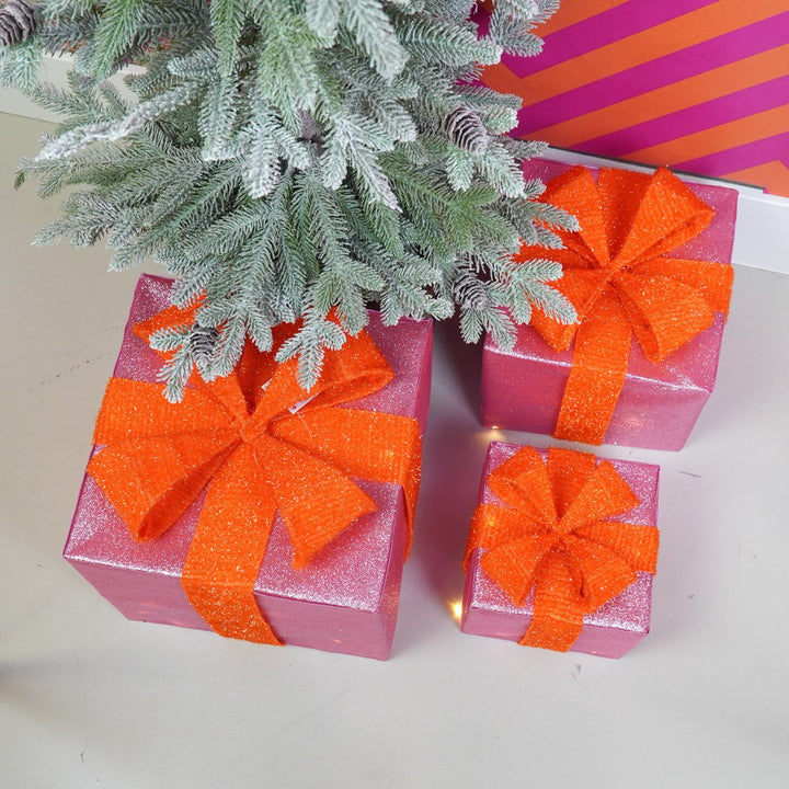 LED Weihnachtsdeko / Geschenkboxen – Rosa/Orange – 3er-Set